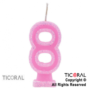 VELA NUMEROTE N.8 CON BRILLO ROSA x 10